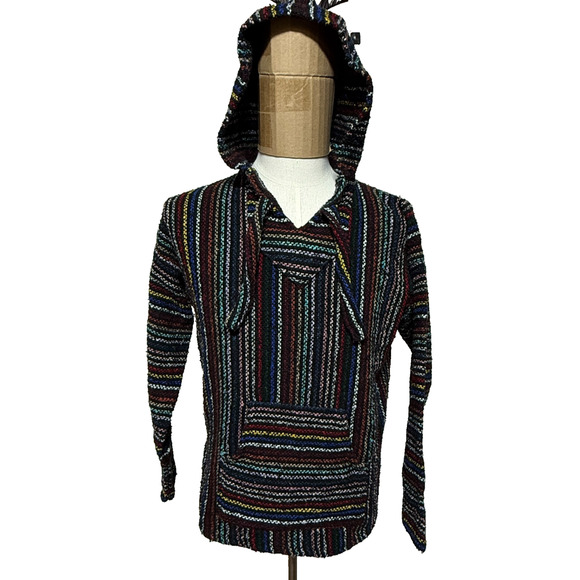 Mr Baja Drug Rug Hoodie Mens Medium Black Rainbow Tapestry Colorful Hippie Boho - Picture 5 of 9